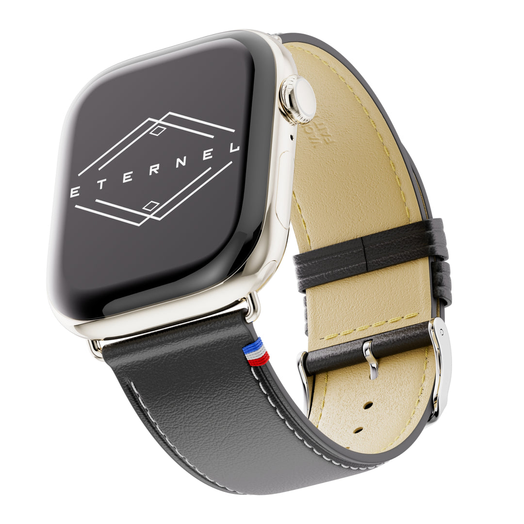 Simple Tour - Black Greased Cowhide Apple Watch 46 / 49 mm