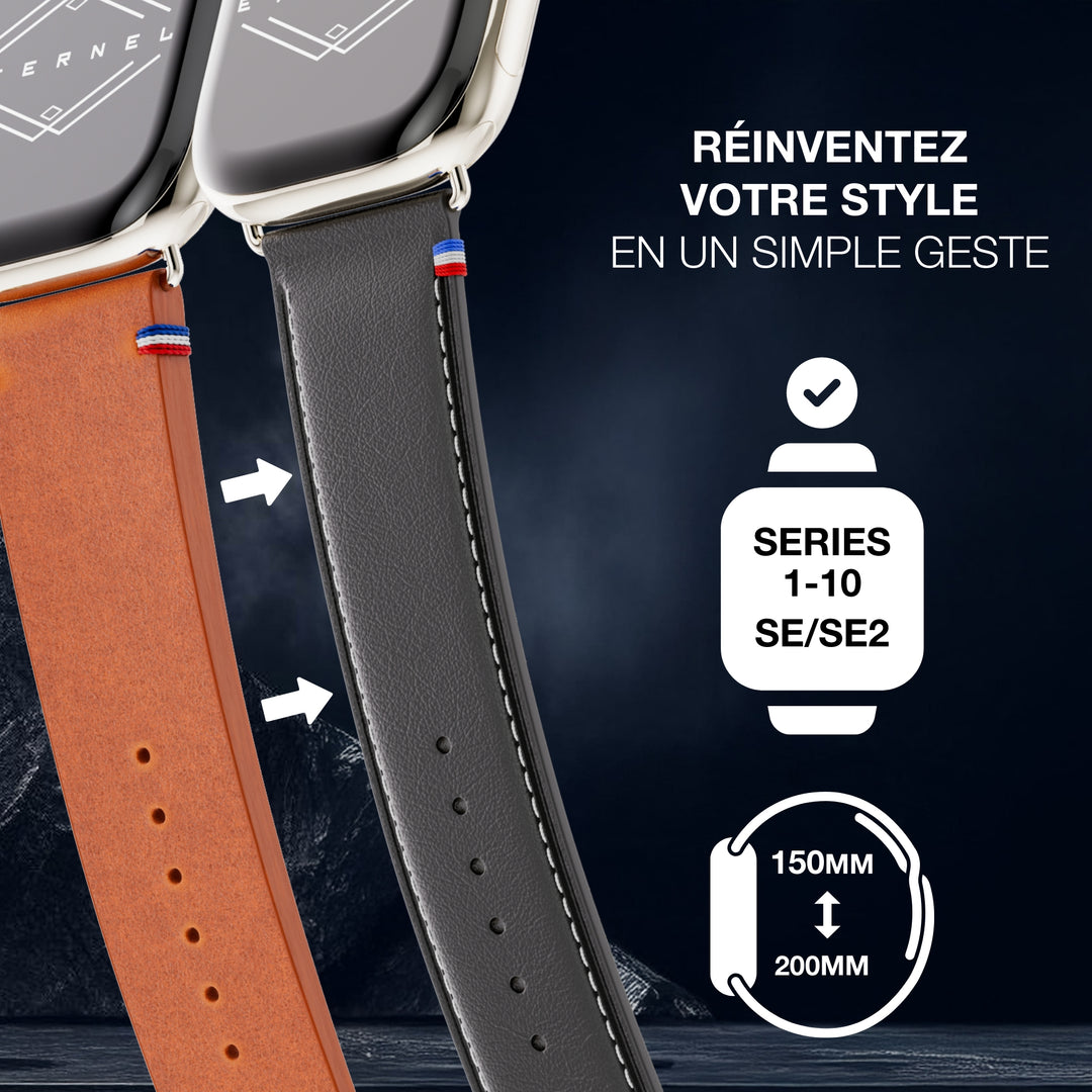 Simple Tour - Black Greased Cowhide Apple Watch 46 / 49 mm