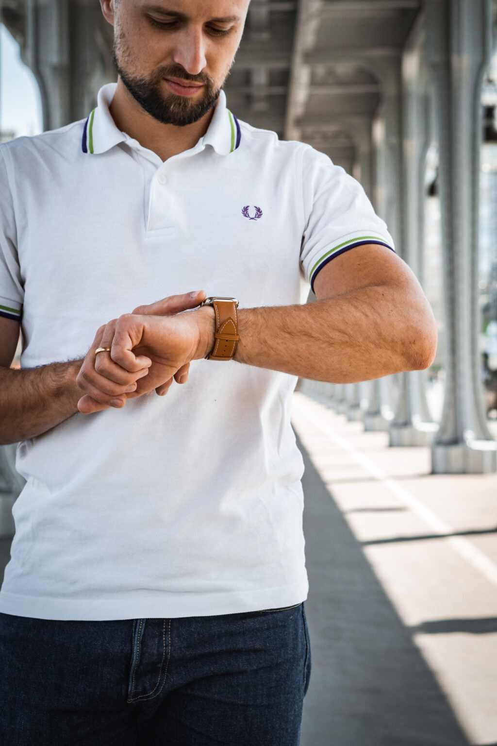 Homme bracelet cuir gold Apple Watch