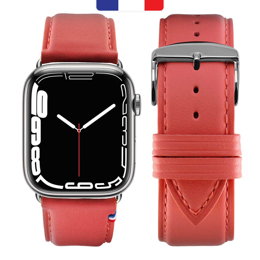 Aquarelle - Apple Watch Armband aus Leder, kleine Größe Koralle 46 / 49 mm