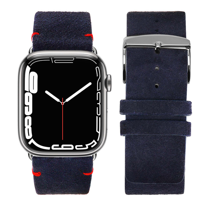 Maverick - Bracelet Apple Watch cuir de chèvre velours Marine 42 mm