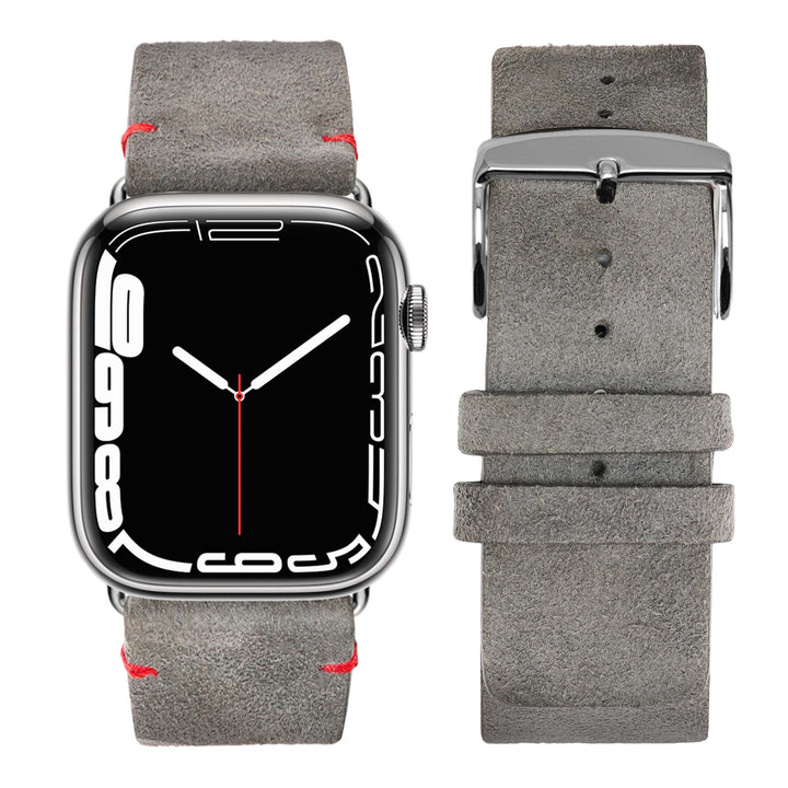 Maverick - Bracelet Apple Watch cuir de chèvre velours Gris tempête 46 / 49 mm