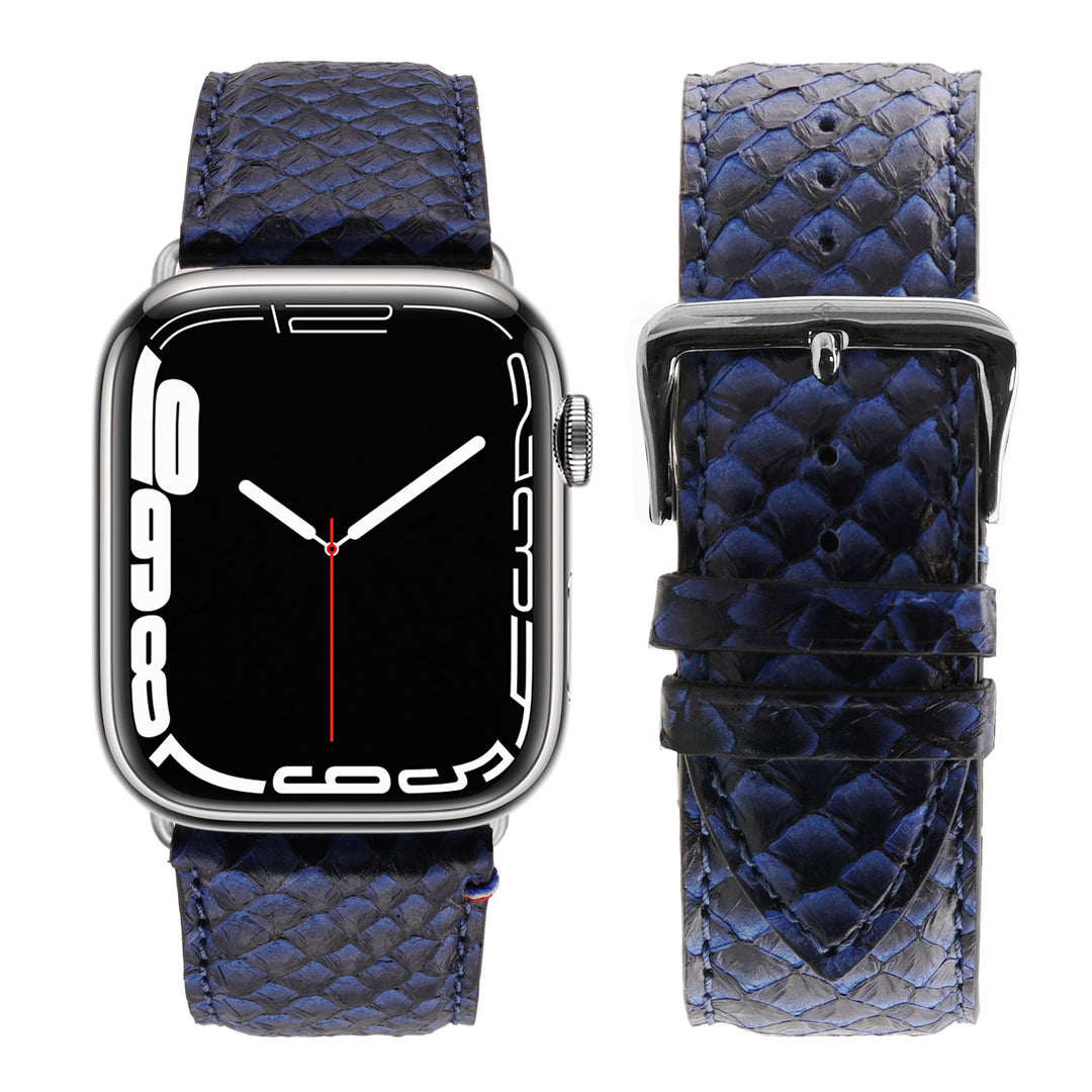 Odyssée - Cuir marin français upcyclé - Bracelet Apple Watch Bleu Circé 46 / 49 mm