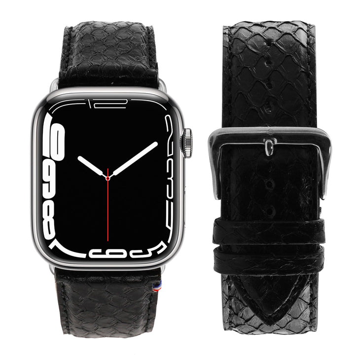 Odyssée - Cuir marin français upcyclé - Bracelet Apple Watch Obsidienne 46 / 49 mm