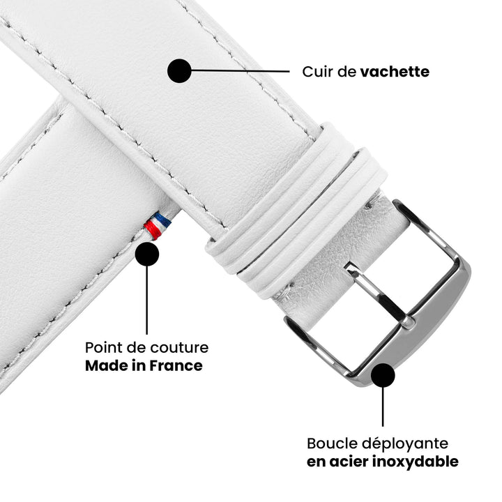 Aquarelle - Bracelet Apple Watch cuir petite taille Blanc 42 mm