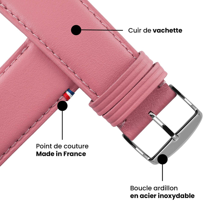 Aquarelle - Bracelet Apple Watch cuir petite taille Rose poudré 42 mm