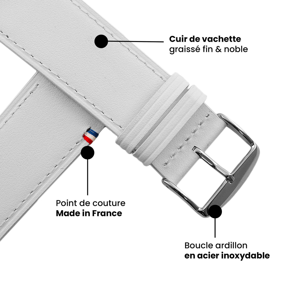 Double tour - Cuir de vachette Apple Watch Blanc 42 mm