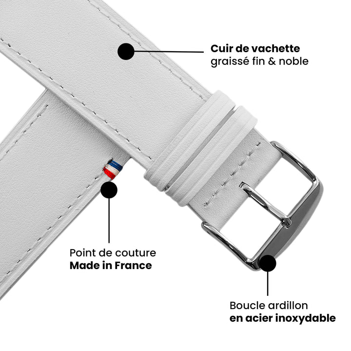 Double tour - Cuir de vachette Apple Watch Blanc 42 mm