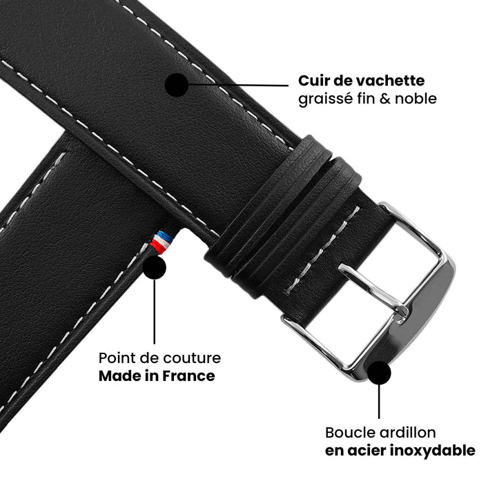 Double tour - Cuir de vachette Apple Watch Noir 46 / 49 mm