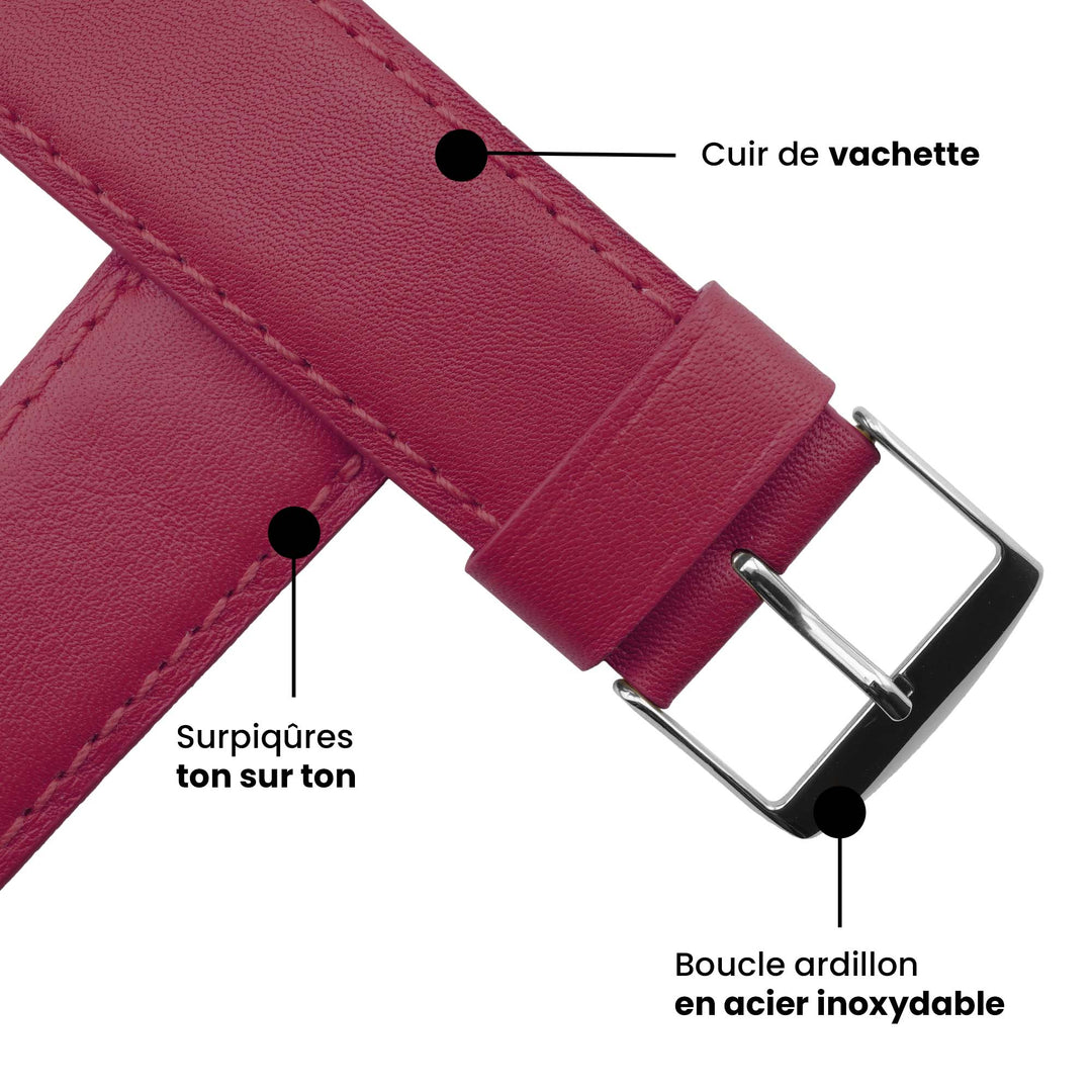 Holi Apple Watch - Bracelet cuir de vachette Fushia 42 mm