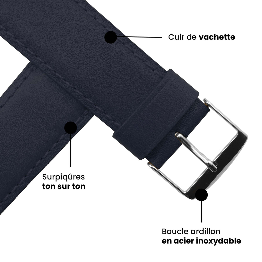 Holi Apple Watch - Bracelet cuir de vachette Marine 46 / 49 mm