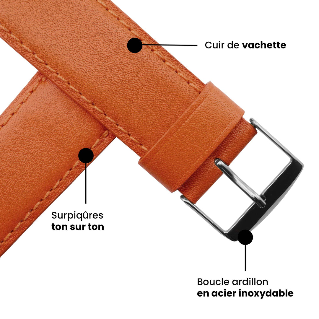 Holi Apple Watch - Bracelet cuir de vachette Orange 42 mm