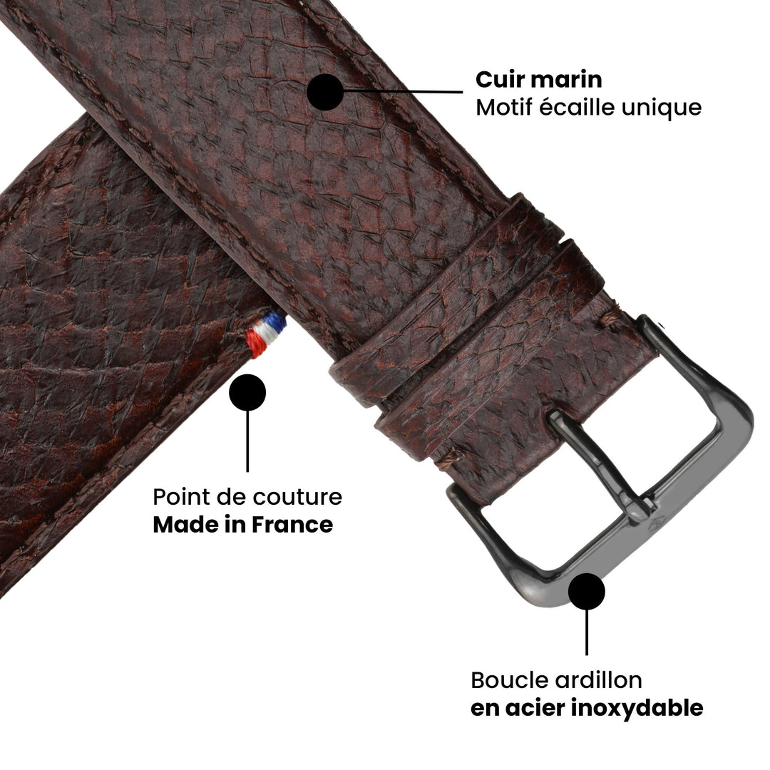 Horizon - Cuir marin français upcyclé - Bracelet Apple Watch Tourbe 46 / 49 mm