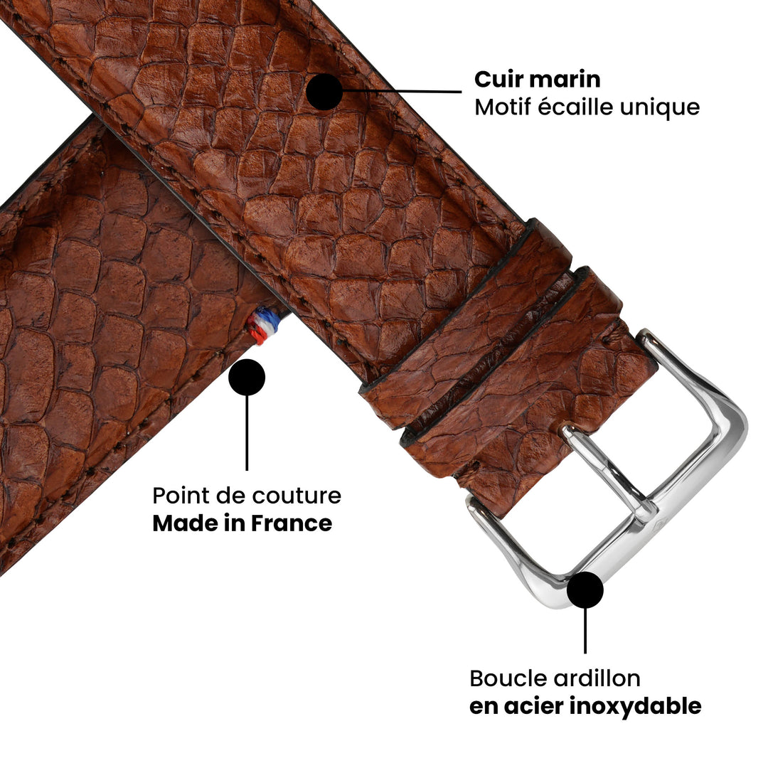 Odyssée - Cuir marin français upcyclé - Bracelet Apple Watch Ambre 46 / 49 mm