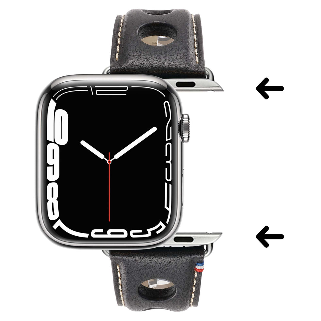 Rallye - Bracelet Apple Watch cuir vachette boucle déployante Noir 46 / 49 mm