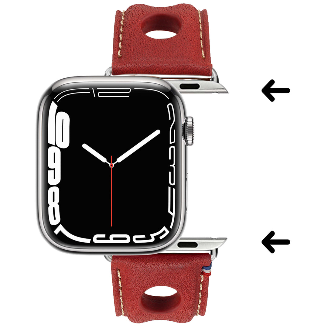 Rallye - Bracelet Apple Watch cuir vachette boucle déployante Rouge 46 / 49 mm