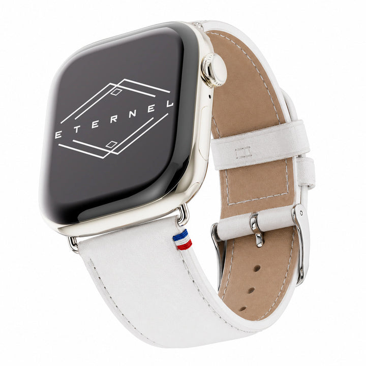 Aquarelle - Apple Watch Armband aus Leder, kleine Größe Weiß 46 / 49 mm