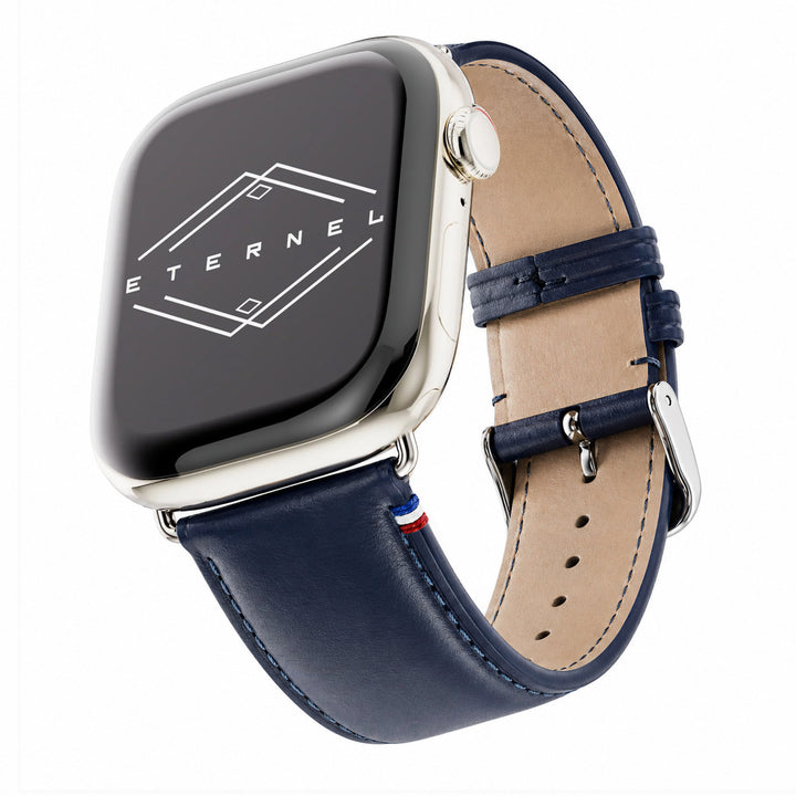 Aquarelle - Apple Watch Armband aus Leder, kleine Größe Marine 46 / 49 mm