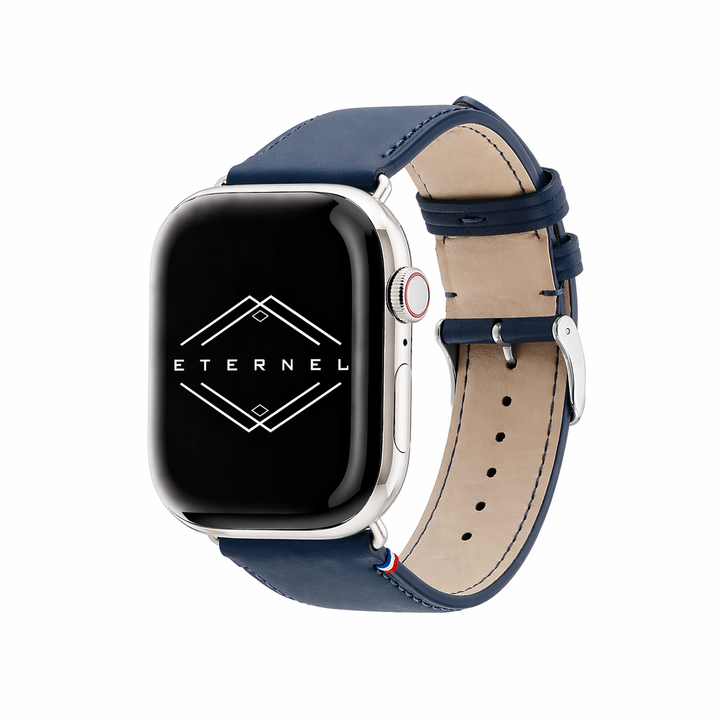 Aquarelle - Apple Watch Armband aus Leder, kleine Größe Marine 46 / 49 mm