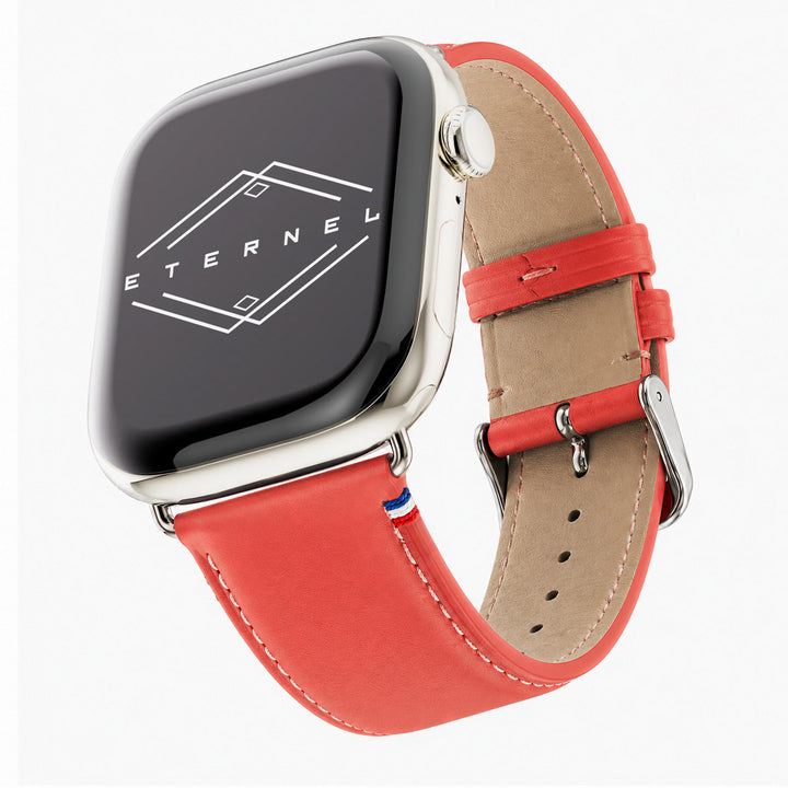 Aquarelle - Apple Watch Armband aus Leder, kleine Größe Koralle 46 / 49 mm
