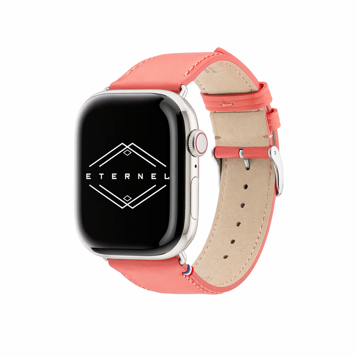 Aquarelle - Apple Watch Armband aus Leder, kleine Größe Koralle 46 / 49 mm