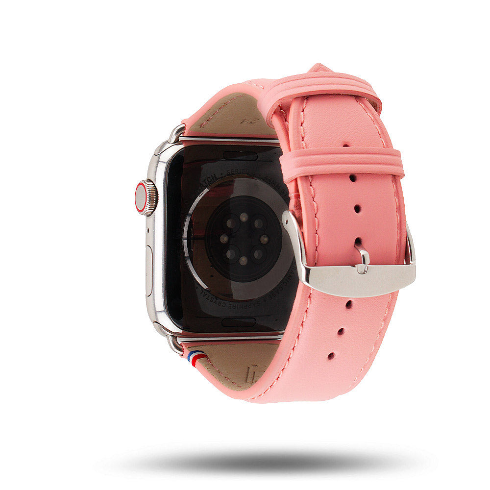 Aquarelle - Bracelet Apple Watch cuir petite taille Rose poudré 42 mm