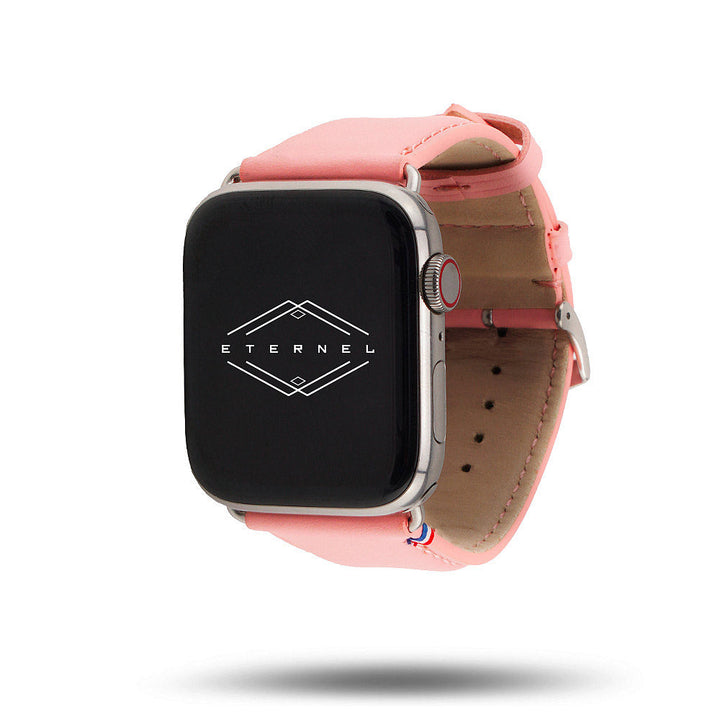 Aquarelle - Bracelet Apple Watch cuir petite taille Rose poudré 46 / 49 mm