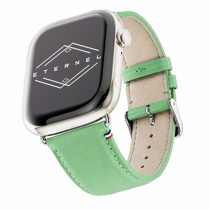 Aquarelle - Apple Watch Armband aus Leder, kleine Größe Jade 46 / 49 mm