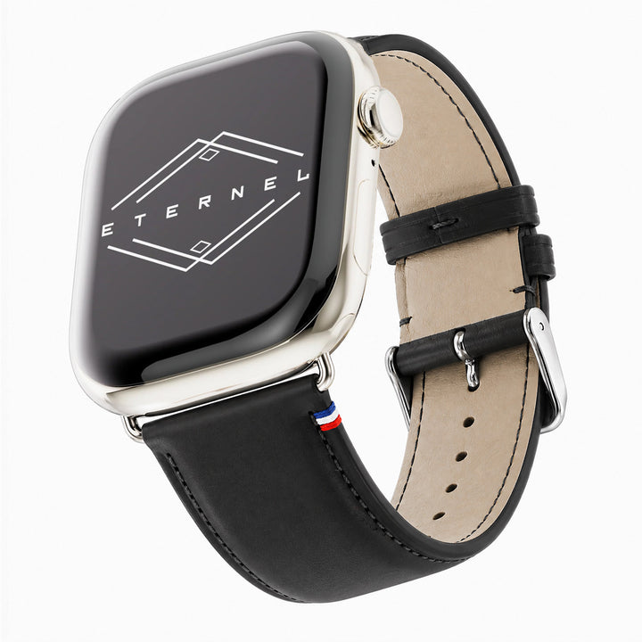 Aquarelle - Apple Watch Armband aus Leder, kleine Größe Schwarz 42 mm