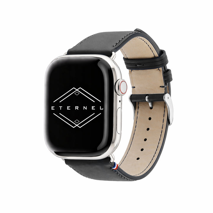 Aquarelle - Apple Watch Armband aus Leder, kleine Größe Schwarz 46 / 49 mm