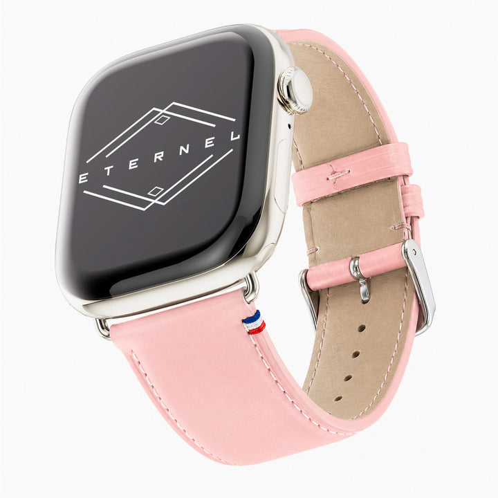 Aquarelle - Apple Watch Armband aus Leder, kleine Größe, Puderrosa 42 mm