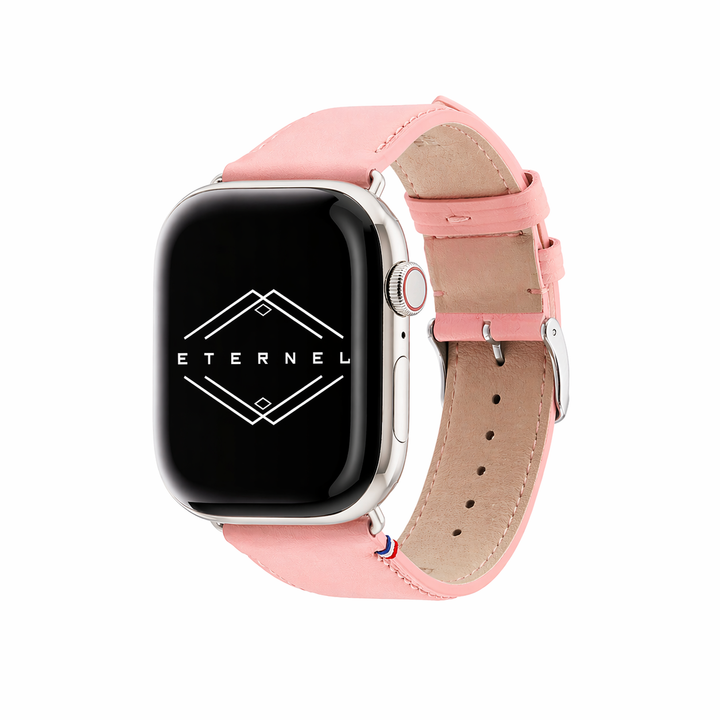 Aquarelle - Apple Watch Armband aus Leder, kleine Größe, Puderrosa 42 mm