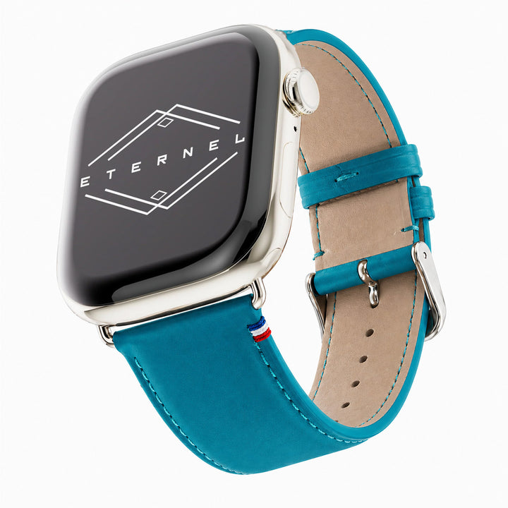 Aquarelle - Apple Watch Armband aus Leder, kleine Größe Türkis 46 / 49 mm
