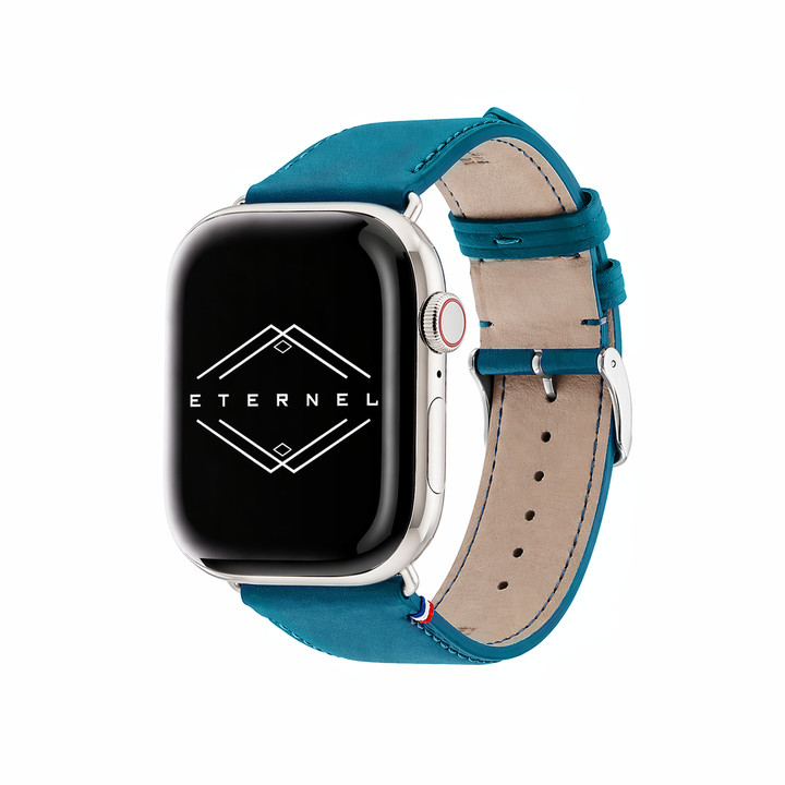 Aquarelle - Apple Watch Armband aus Leder, kleine Größe Türkis 46 / 49 mm