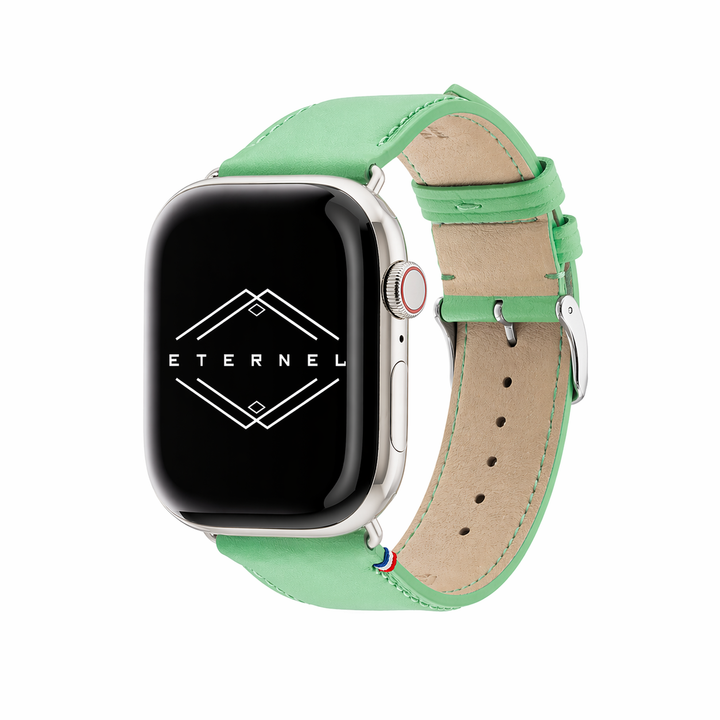 Aquarelle - Apple Watch Armband aus Leder, kleine Größe Jade 46 / 49 mm