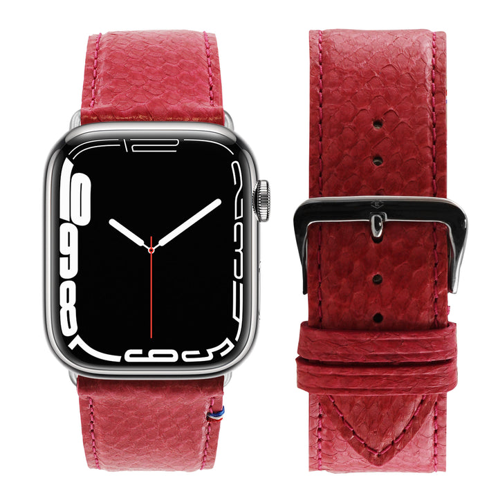 Horizon - Cuir marin français upcyclé - Bracelet Apple Watch Corail rouge 46 / 49 mm