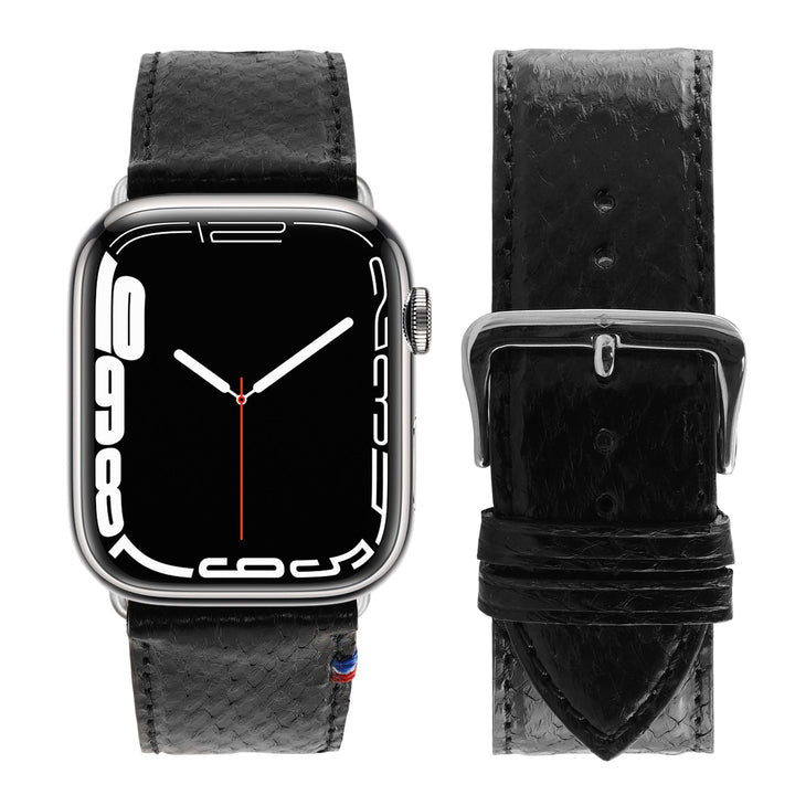 Horizon - Cuir marin français upcyclé - Bracelet Apple Watch Perle noire 46 / 49 mm