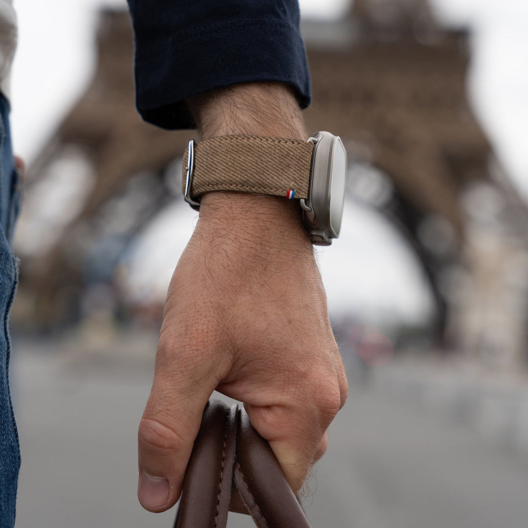 Denim - Bracelet Apple Watch cuir effet jean - Taupe 46 / 49 mm