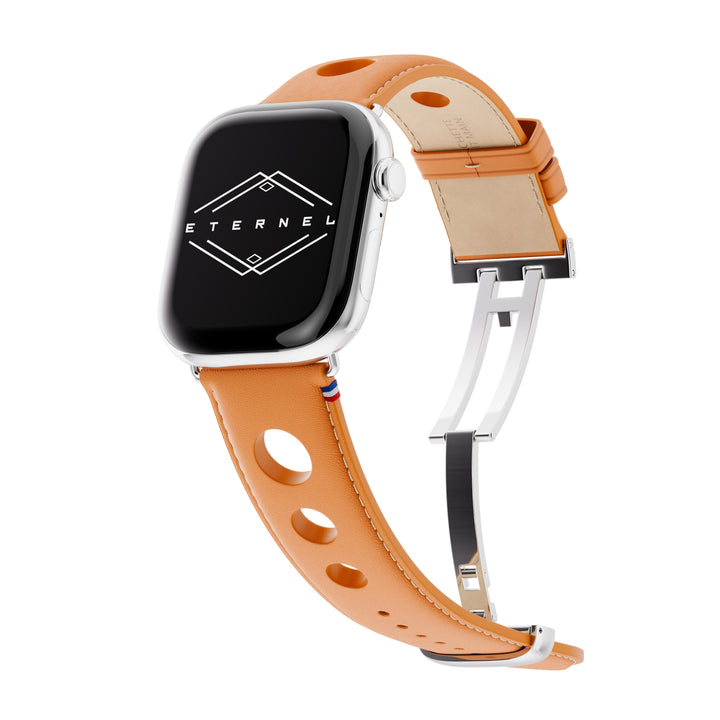Rallye - Apple Watch Armband aus Kalbsleder mit Faltschließe Honig 42 mm