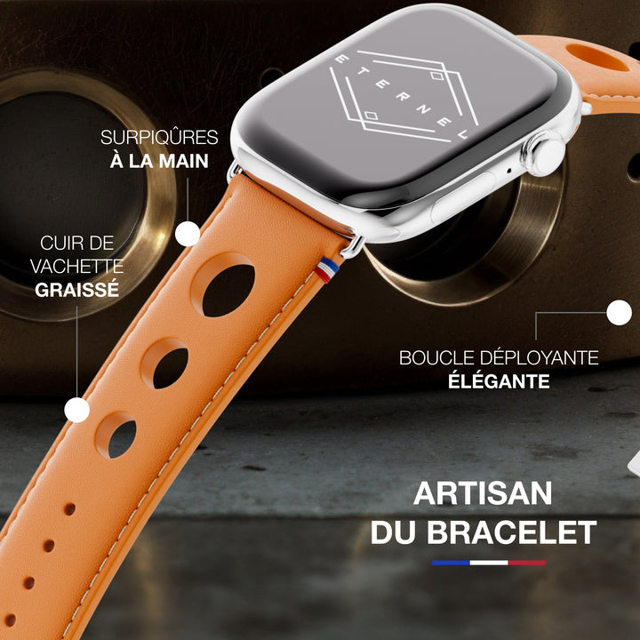 Rallye - Apple Watch Armband aus Kalbsleder mit Faltschließe Honig 42 mm