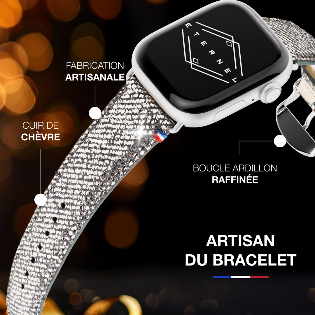 Parisian Night – Sparkling Denim-Effect Leather Apple Watch Band – Moon 42 mm