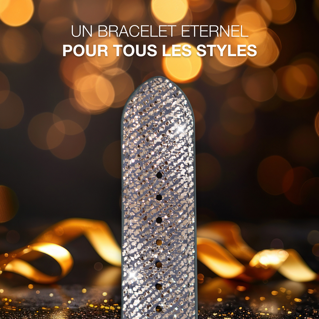Parisian Night – Sparkling Denim-Effect Leather Apple Watch Band – Moon 42 mm