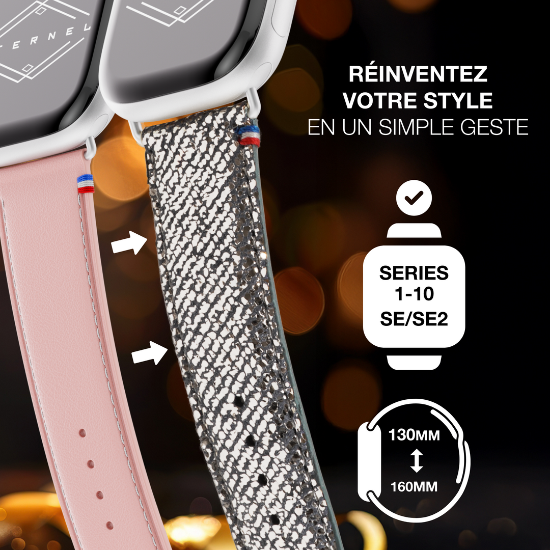 Parisian Night – Sparkling Denim-Effect Leather Apple Watch Band – Moon 42 mm