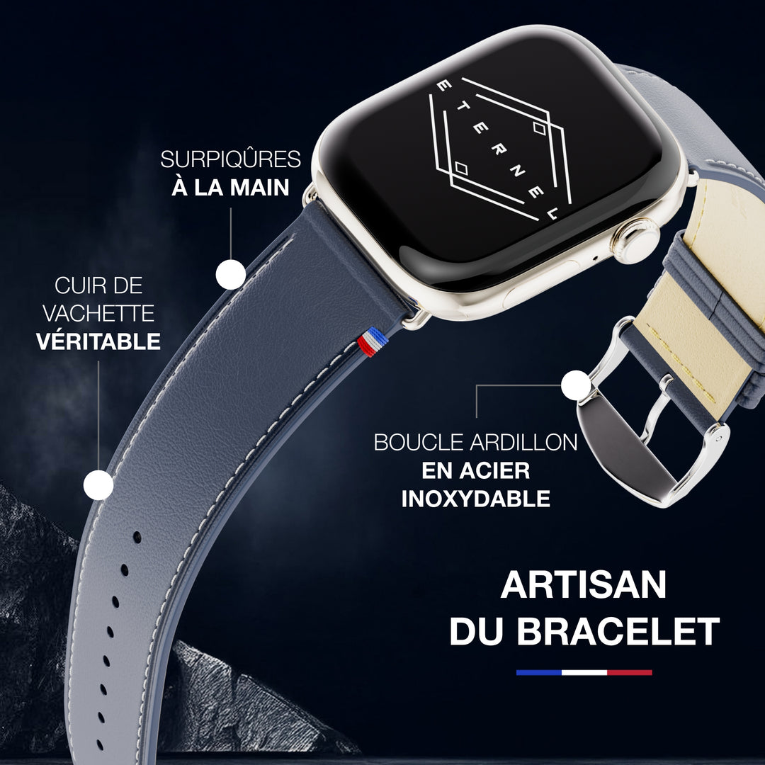 Simple tour - Cuir de vachette graissé Apple Watch Bleu marine 42 mm