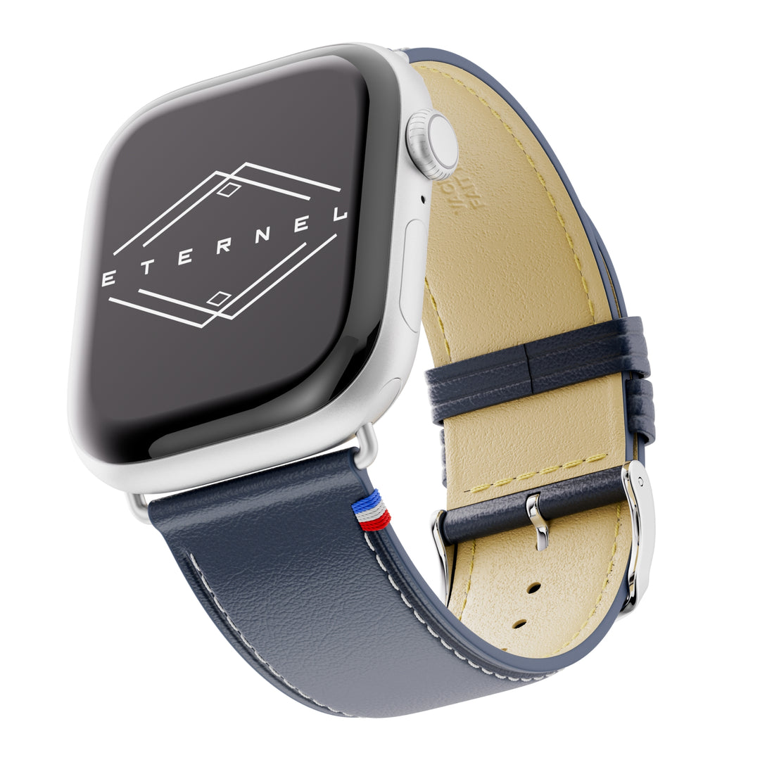 Simple tour - Cuir de vachette graissé Apple Watch Bleu marine 42 mm