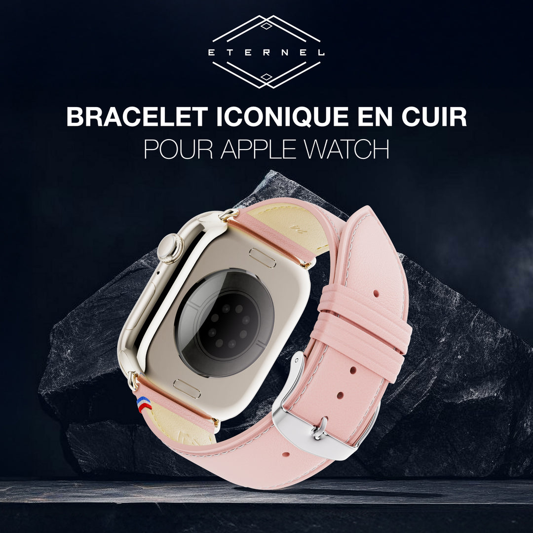 Simple tour - Cuir de vachette graissé Apple Watch Rose poudré 42 mm