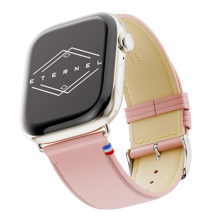 Simple tour - Cuir de vachette graissé Apple Watch Rose poudré 42 mm