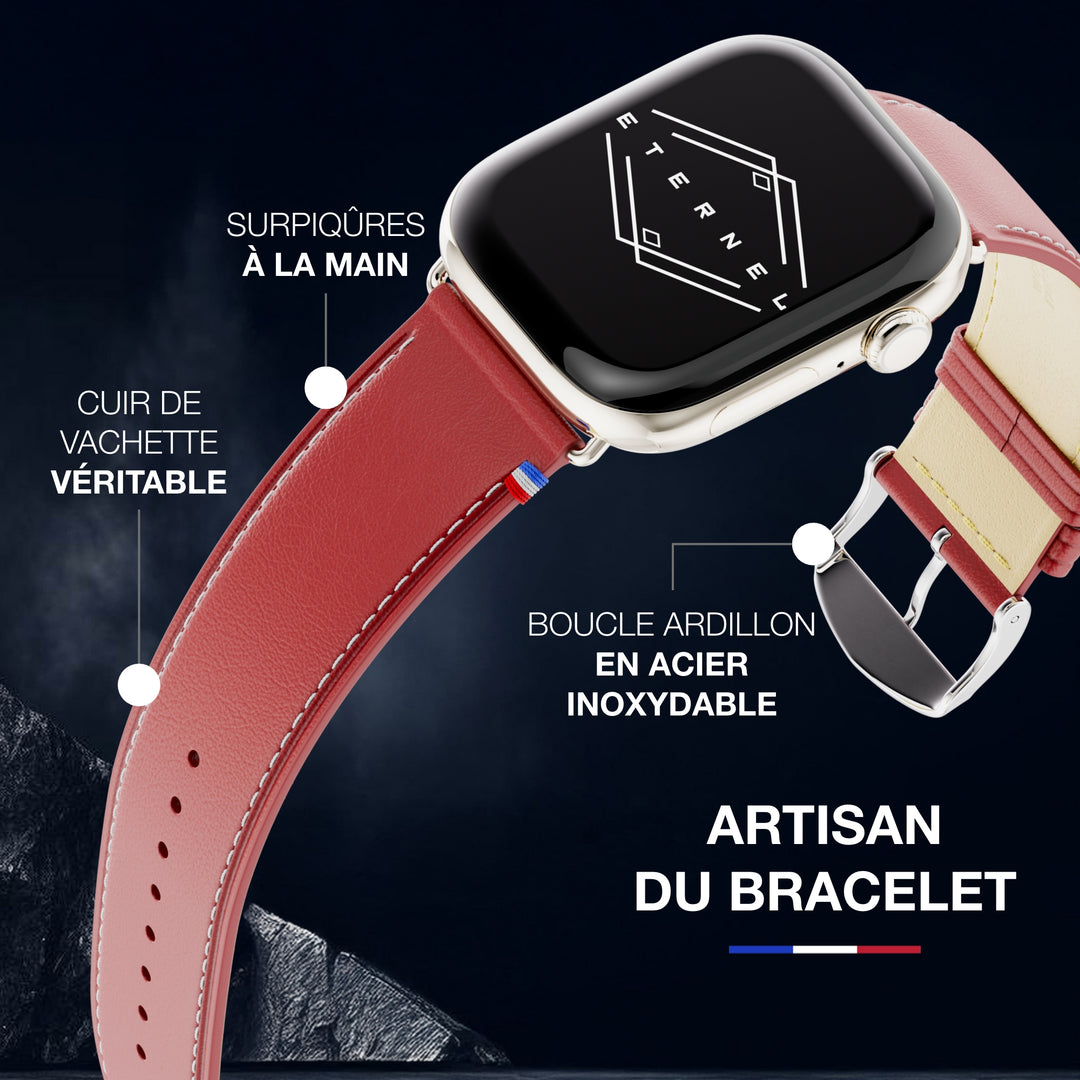 Simple tour - Cuir de vachette graissé Apple Watch Rouge 46 / 49 mm