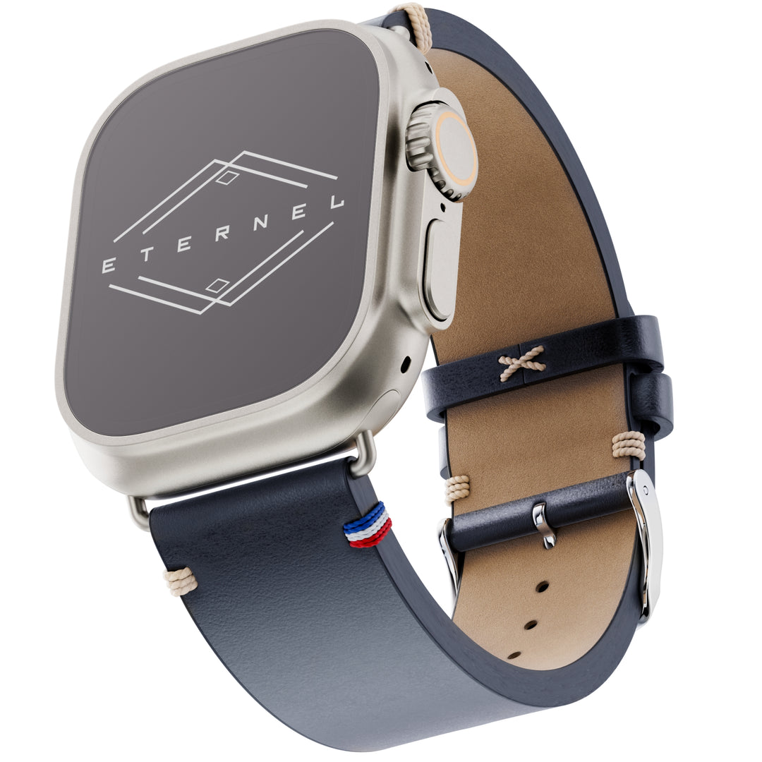 Vintage - Full-grain leather Apple Watch strap Logan ink blue 46 / 49 mm