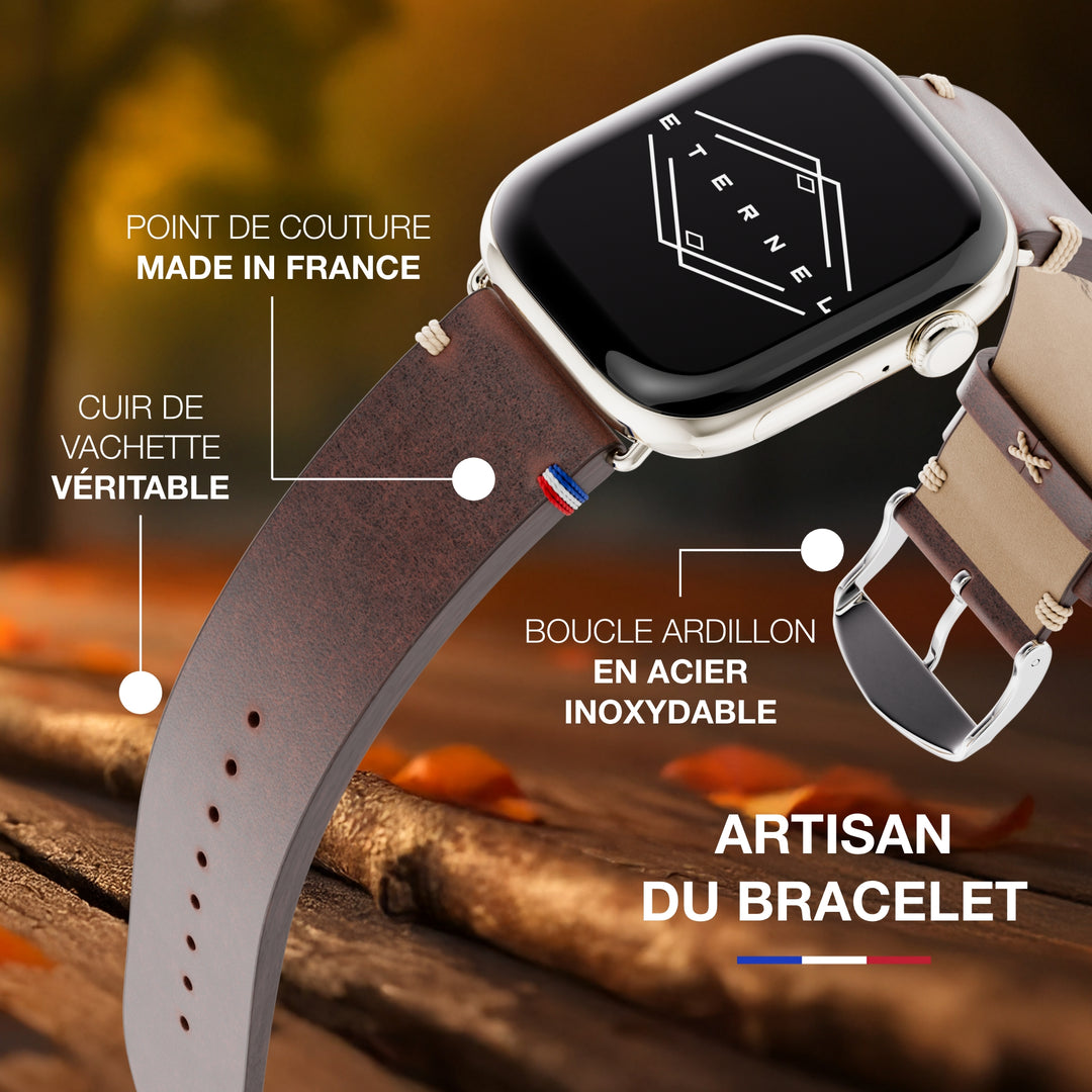 Vintage - Logan Brown Full-Grain Leather Apple Watch Strap 42 mm